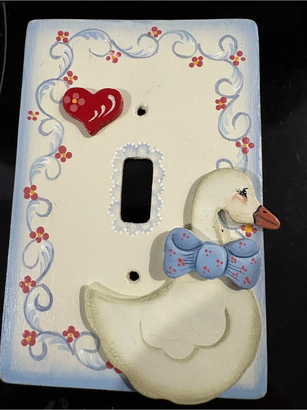 Hand-Painted Cream Duck Light Switch Cover with Red Heart